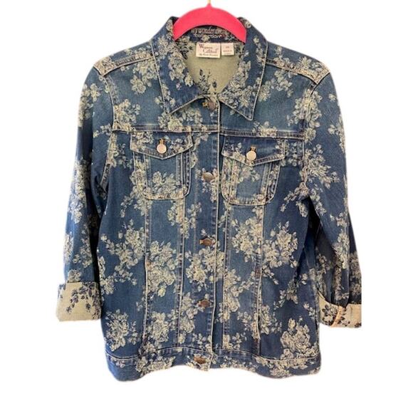 Women with Control by Renee Greenstein Floral Jacquard Denim Jacket Size XS - Picture 1 of 8